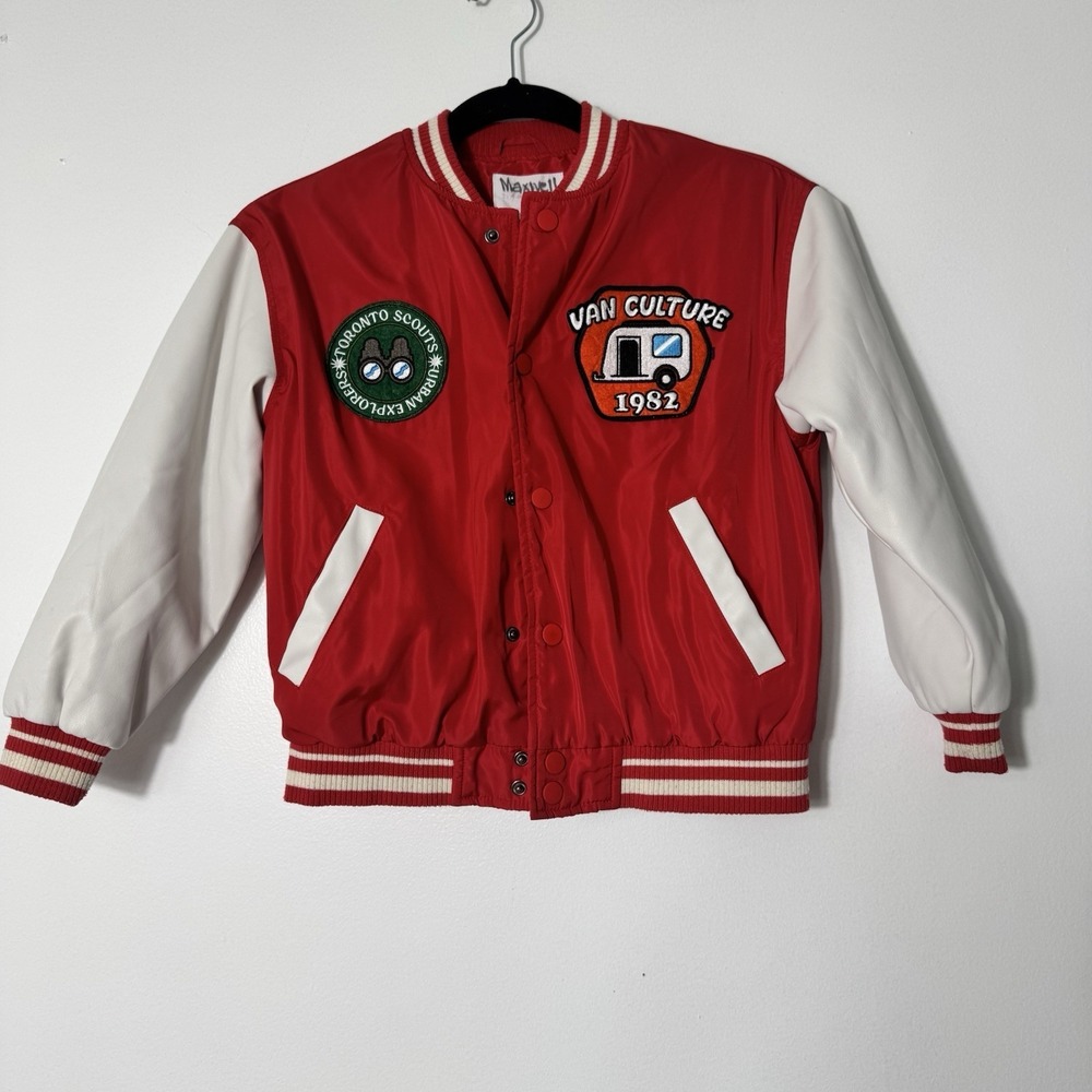 Zara Kids Sz 8 League of Explorers Embroidered Varsity Jacket Red/whiKids Youth